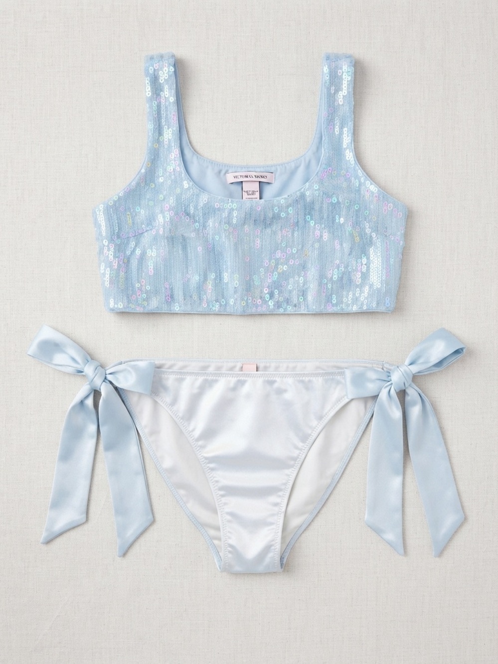 Victoria's Secret Light Blue Sequin Crop Bikini Set